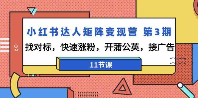 小红书达人矩阵变现营第3期，找对标，快速涨粉，开蒲公英，接广告(11节课)