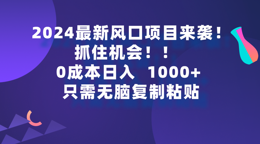 (9899期)2024最新风口项目来袭，抓住机会，0成本一部手机日入1000+，只需无脑复…